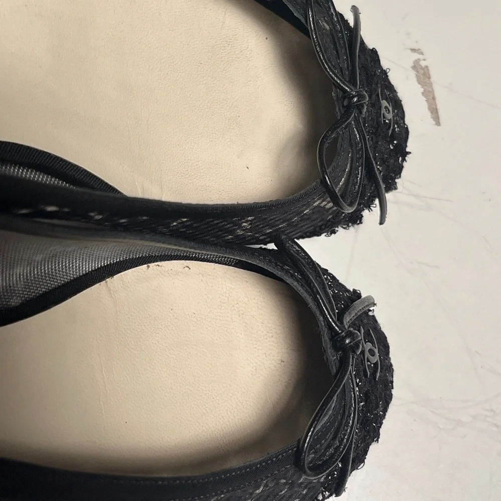CHANEL Black Lace Bow Flats